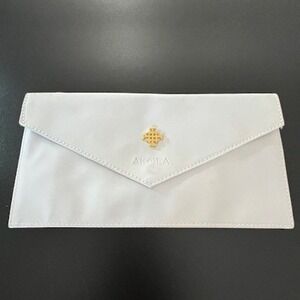 Akola Envelope Clutch Women OS White Leather Gold Logo Minimalist Evening Bag